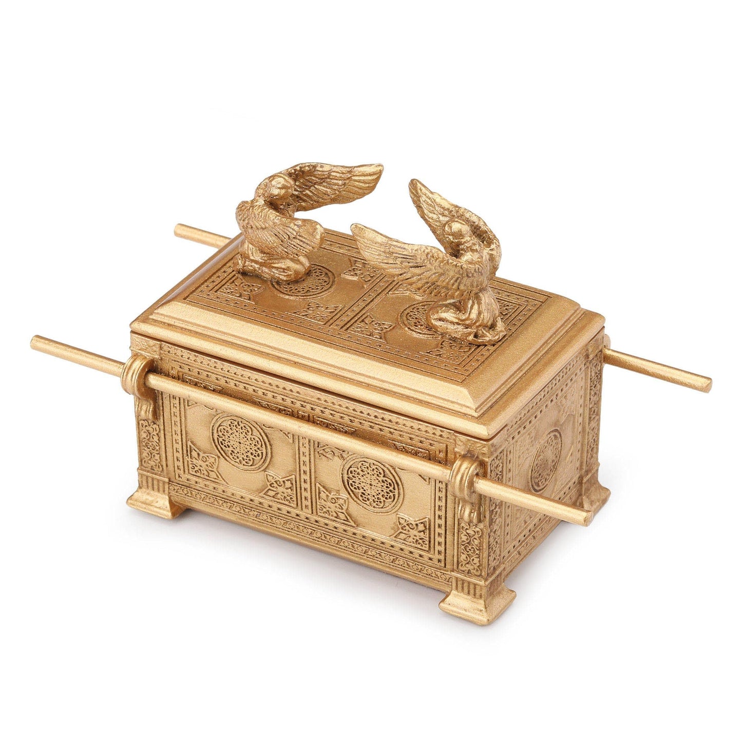 Veronese Design 4 3/4 Inch Ark Of The Covenant With Holy Relic Trinket Storage Box Resin Hand Painted Gold Finish