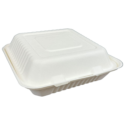 DHG PROFESSIONAL 9 x 9 inch Bagasse 3-Compartment Disposable Hinged Containers 200 Pack Sugarcane Biodegradable Take out Bento Box