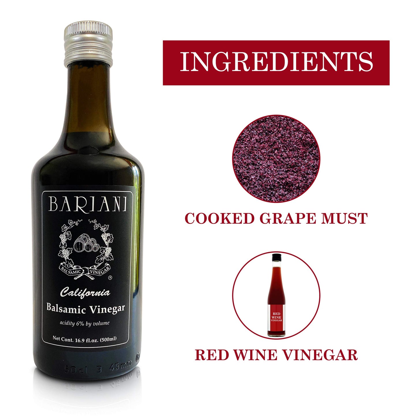 Bariani Organic Balsamic Vinegar of California 16.9 fl.oz - Natural and Semi-Sweet