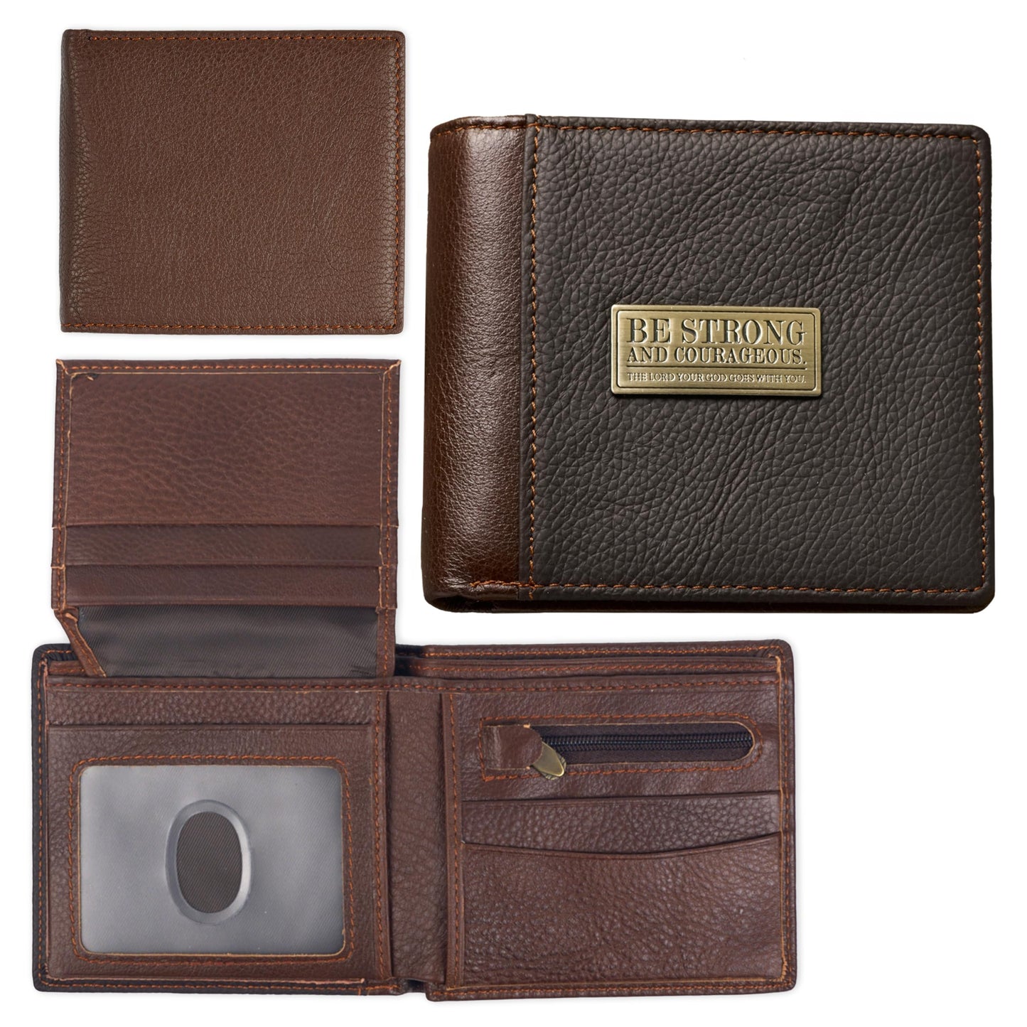 Christian Art Gifts Genuine Premium Full Grain Leather RFID Blocking Silver Engraved Cross Wallet for Men: Multi Pocket Billfold w/Removable ID Window Accessory for Credit Cards, Bills, Photos, Black