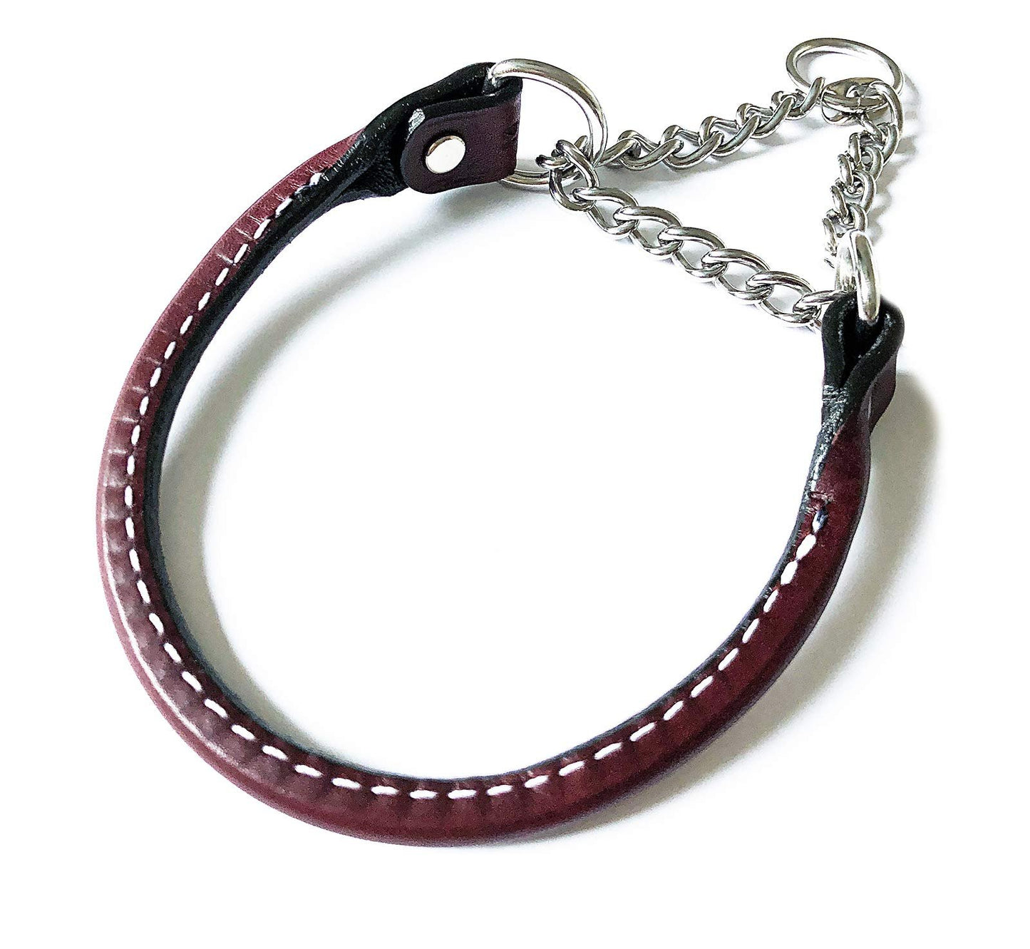 Auburn Leathercrafters Leather Martingale Dog Collar Rolled - 14 - Burgundy