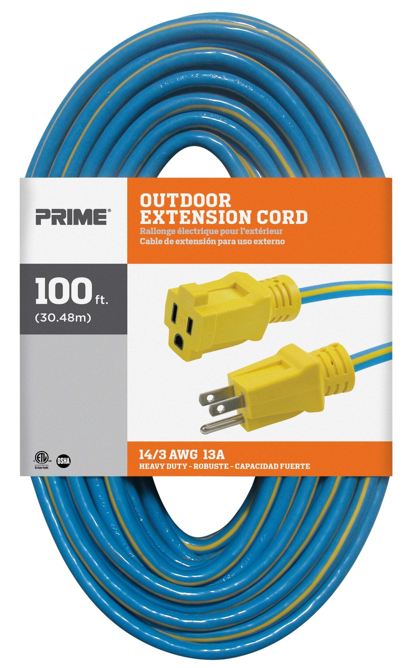 Prime KC506735 100-Foot 14/3 SJTW Kaleidoscope Heavy Duty Extension Cord, Blue and Yellow