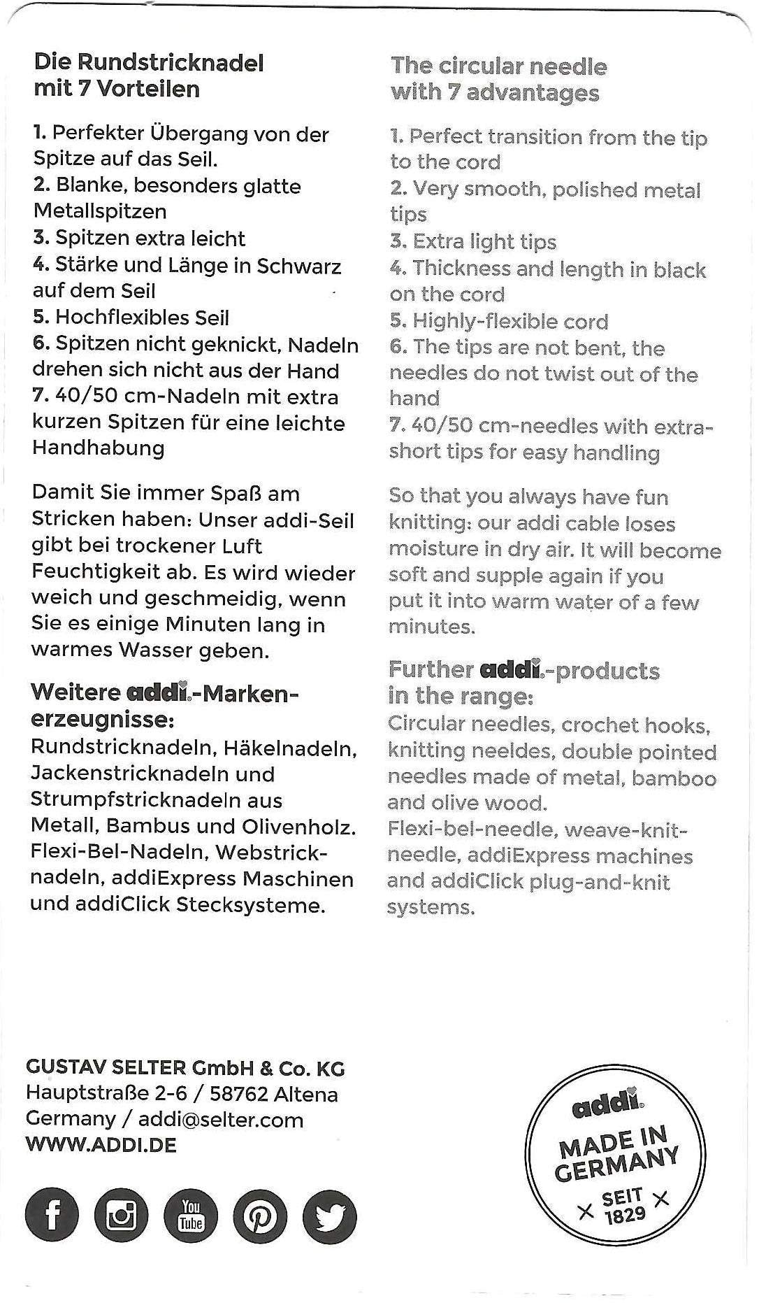 Addi Circular Knitting Needle, 2.5, Silver