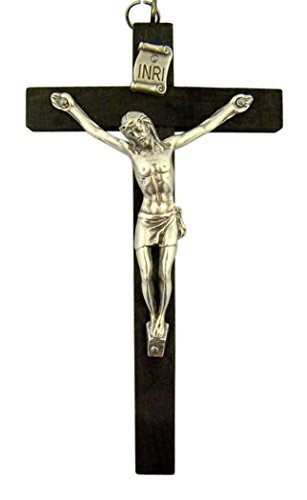 Dark Oak Wood Nuns Pectoral INRI Cross Crucifix for Rosary, 4 Inch by WJH