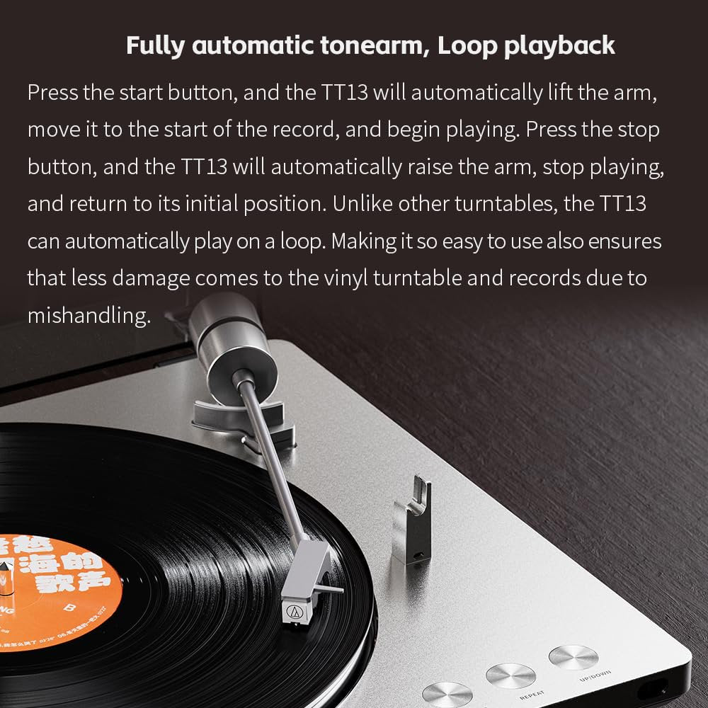 FiiO TT13 Fully Automatic Vinyl Stereo Turntable(Analog), Powerful Phono preamp, Dust Cover, Die-cast Aluminum Platter (TT13 Silver Bluetooth)