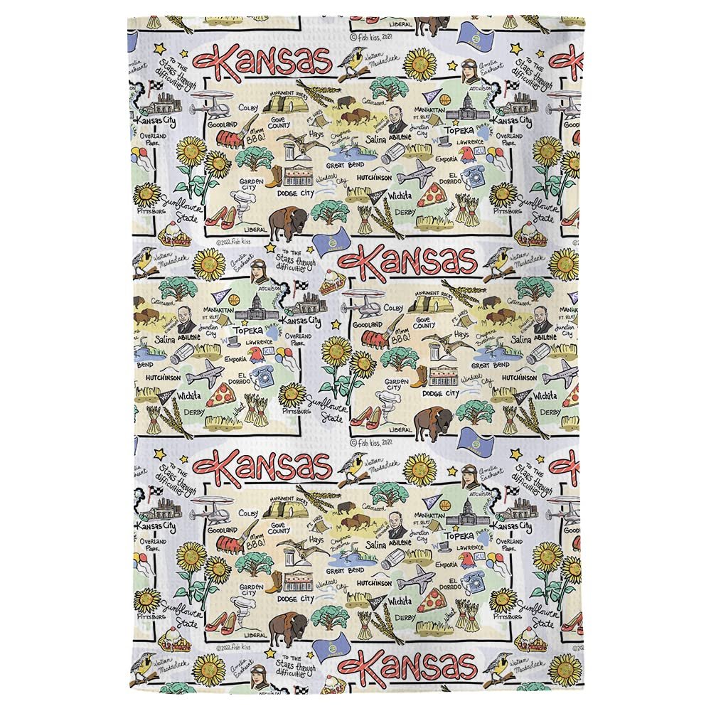 Fish Kiss 16"x24" Map Towel is 100% Microfiber Waffle Weave Help You Explore in Detail – Our Super Absorbent & Soft, Machine Washable State Map Towel is Stain & Wrinkle Resistant