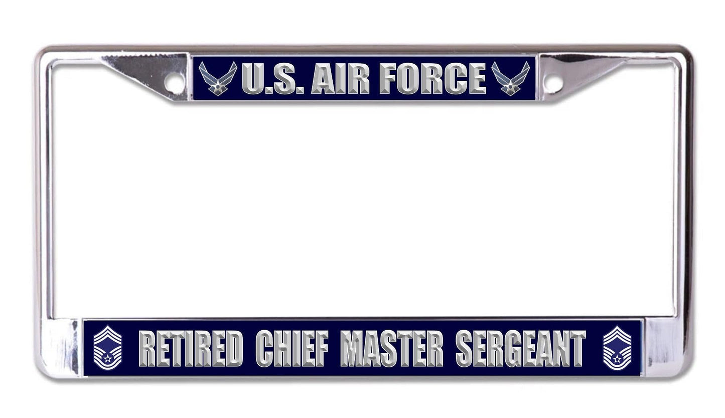 U.S. Air Force Retired Chief Master Sergeant Chrome License Plate Frame