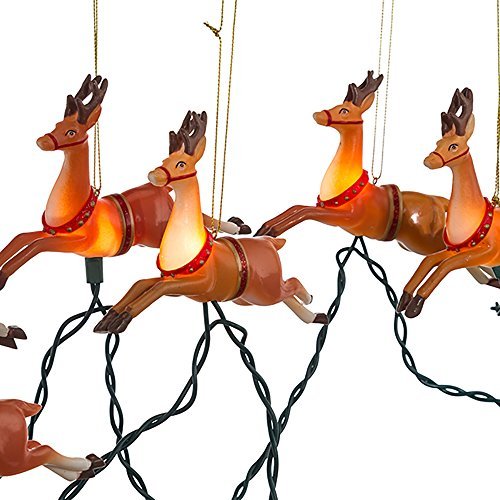 Kurt Adler 10-Light Santa Sleigh and Reindeer Light Set