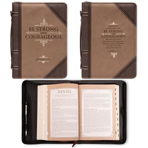 Christian Art Gifts Men's Classic Bible Cover Be Strong and Courageous Joshua 1:9, Brown Faux Leather
