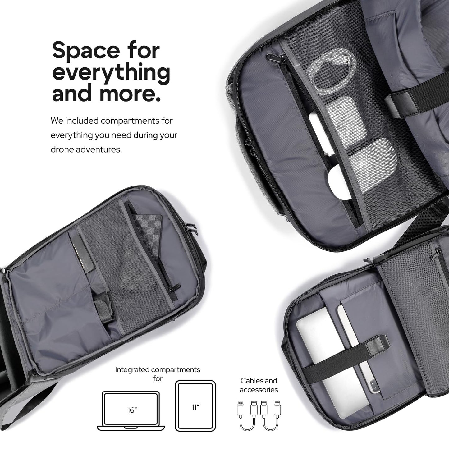 DronePack 25L customizable Travel Camera Bag with removable dividers - EARLY BIRD - Drone Backpack incl. TSA lock, fire-resistant battery pocket, laptop compartment, ergonomic straps - grey Drone Bag