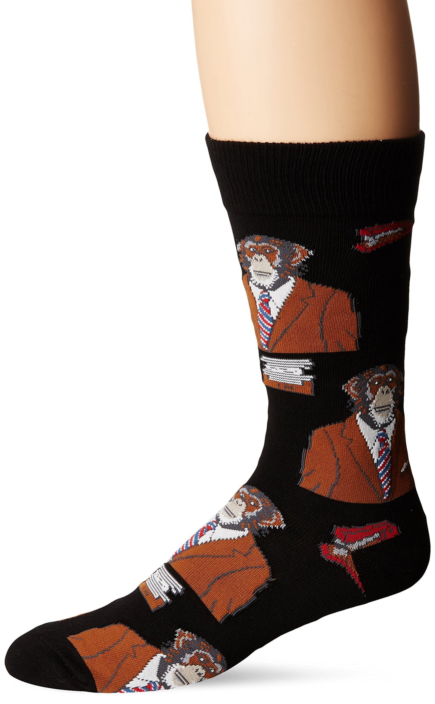 Socksmith Men's Monkey Biz Crew Socks, Black, Large