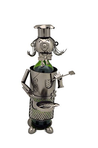 WINE BODIES Lady Chef Metal Wine Bottle Holder, Charcoal