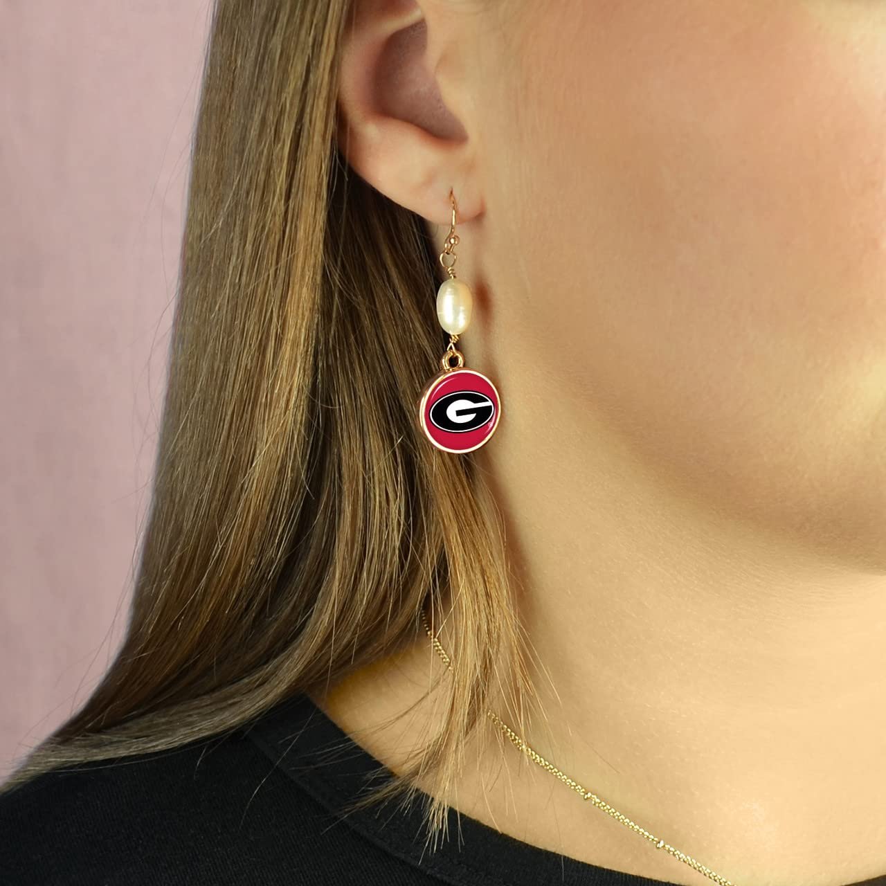 Georgia Bulldogs Diana Gold and Pearl Dangle Earrings Jewelry Gift UGA