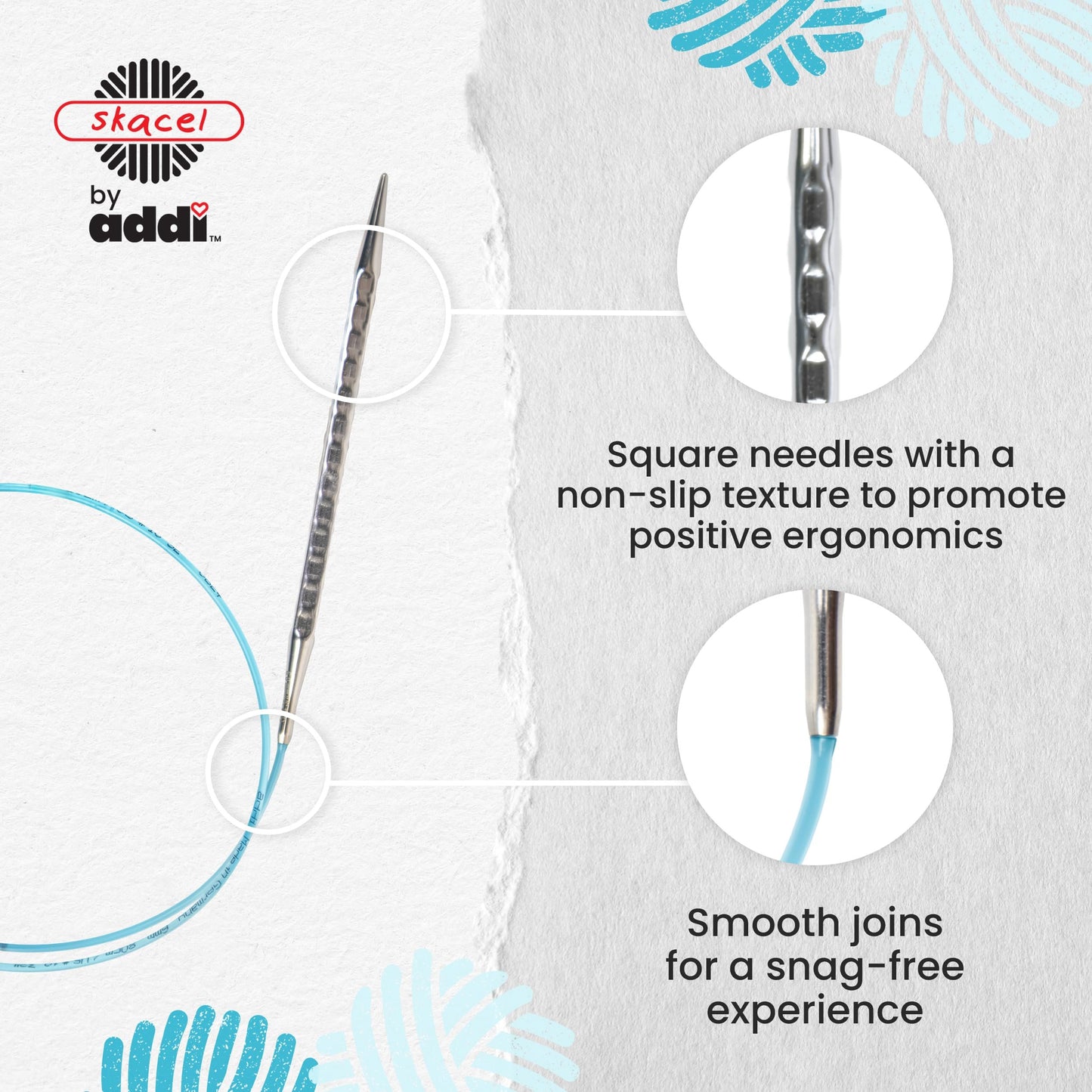 skacel by addi Circular Knitting Needles, 47 Inch (120 cm) Rocket 2 (Squared) Round Brass Knitting Needle Pair with Nylon Cord, 4.5 mm (US Size 7)