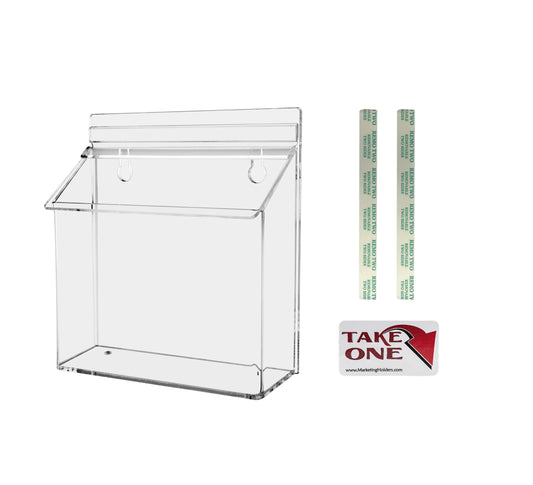 Marketing Holders Outdoor Brochure Holder Holds 7.5” x 5.5” Postcards Wall Mount Clear Acrylic Advertisement Box with Lid Store Front Display Take One Organizer Bin