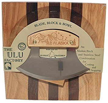 Ulu Factory Alaska Ulu Birch Walnut Stripe Wood Chopping Bowl-board Mountain Dipper Design Handle (1)