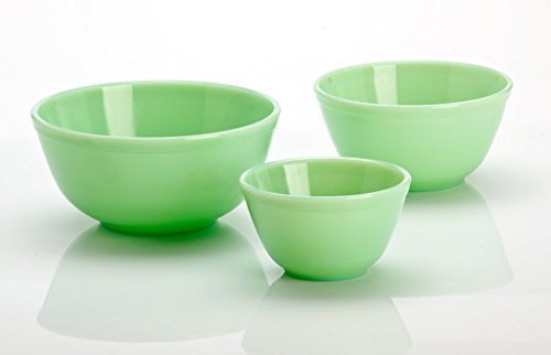 3 Piece Set Hand Made Jade Green Milk Glass Mixing Nesting Bowls by Mosser Glass