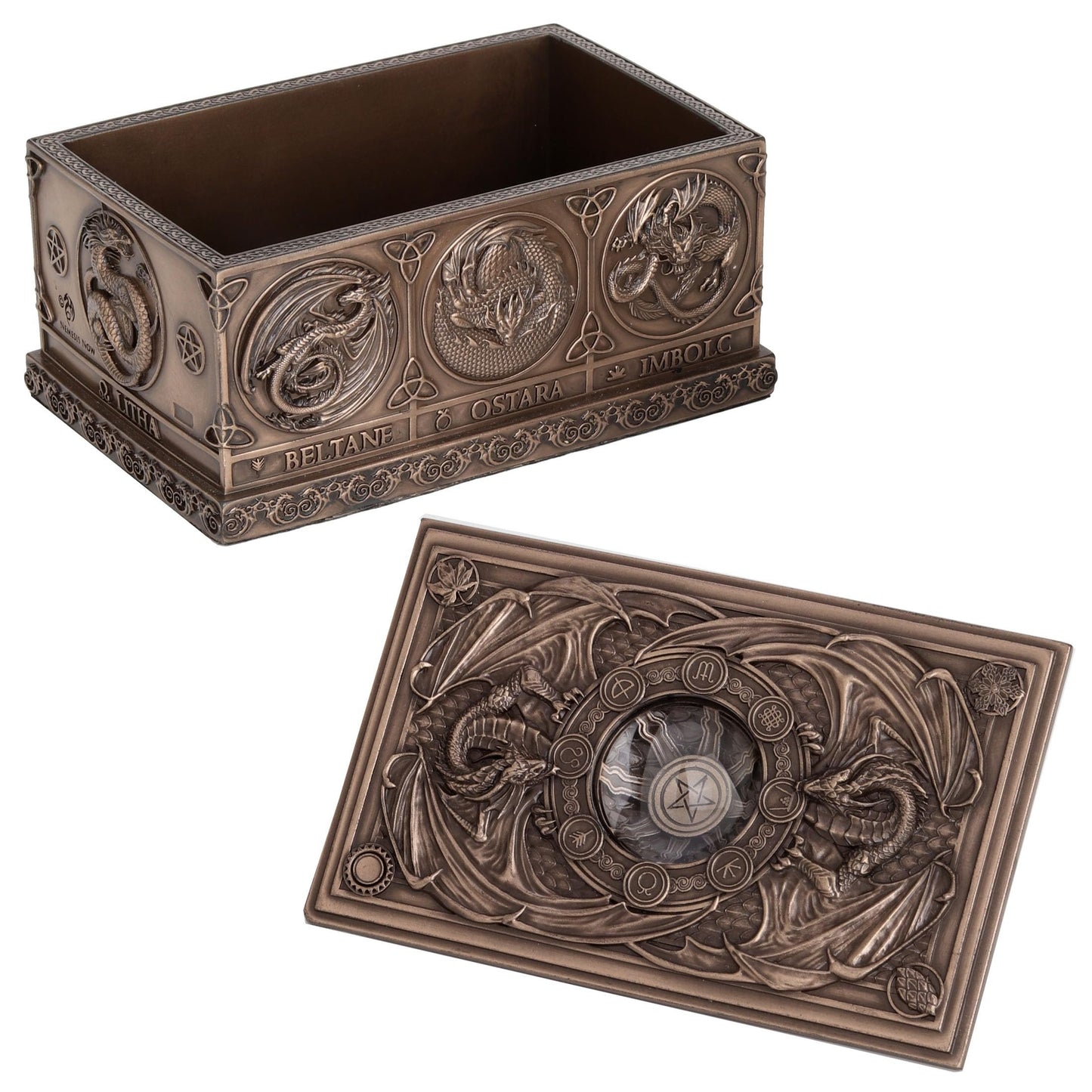 Veronese Design Dragons of The Sabbats Cold Cast Resin Mystic Bronze Finish Tarrot Box