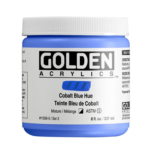 Heavy Body Acrylics by GOLDEN, Cobalt Blue Hue, 8 fl. oz. Jar, Professional Acrylic Paint, Semi-Opaque