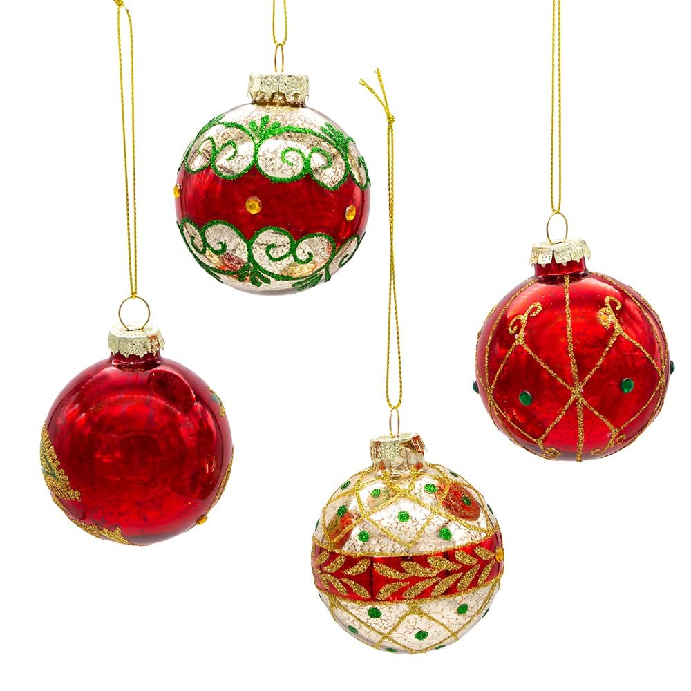 Kurt Adler 65 MM Holiday Formal Mercury Glass Balls 4 Piece Set