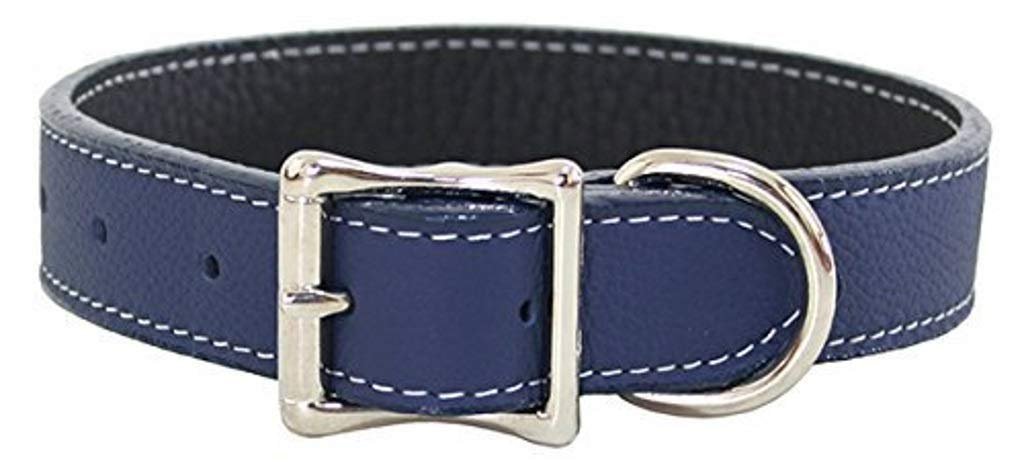 Luxury Italian Leather Tuscany Dog Collar - Navy Blue - 16