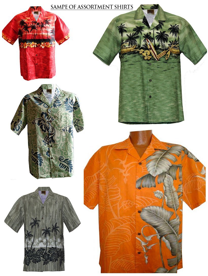 WinnieFashion (Sunset) Hawaiian Aloha (100% Cotton) Shirt in Blue (L)