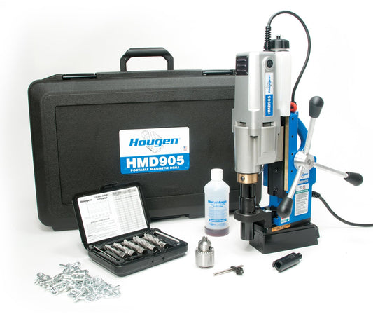 Hougen HMD905S 115-Volt Swivel Base Magnetic Drill with Coolant Bottle Plus 1/2" Drill Chuck, Adapter and 12002 Rotabroach Cutter Kit