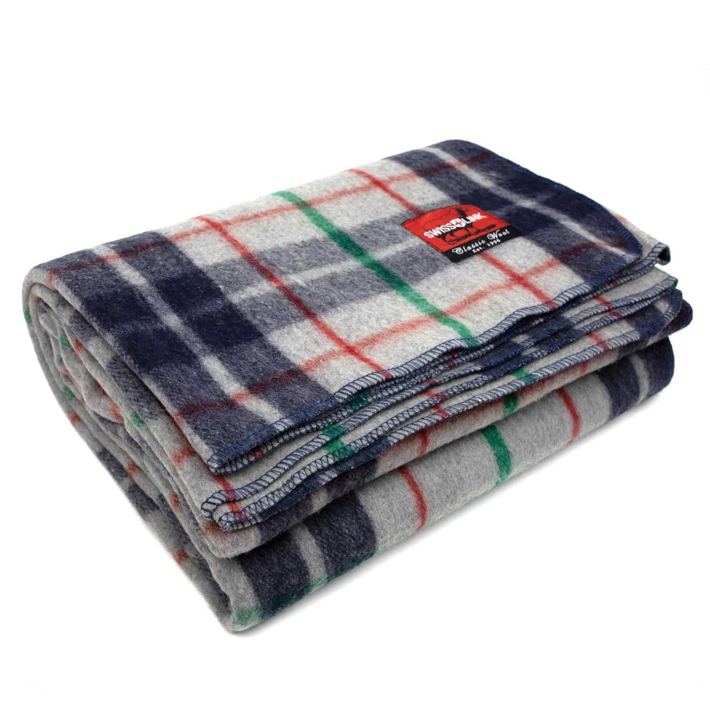 swiss link Military Surplus 90 x 62 Inch Insulating Indoor Outdoor Stain, Flame, and Water Resisting Classic Wool Plaid Washable Blanket, Gray Blue