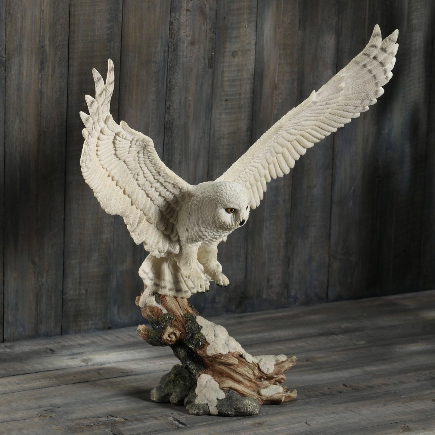 Veronese Design 13 Inch Tall Snowy Owl Flight Resin Sculpture Hand Painted Finish