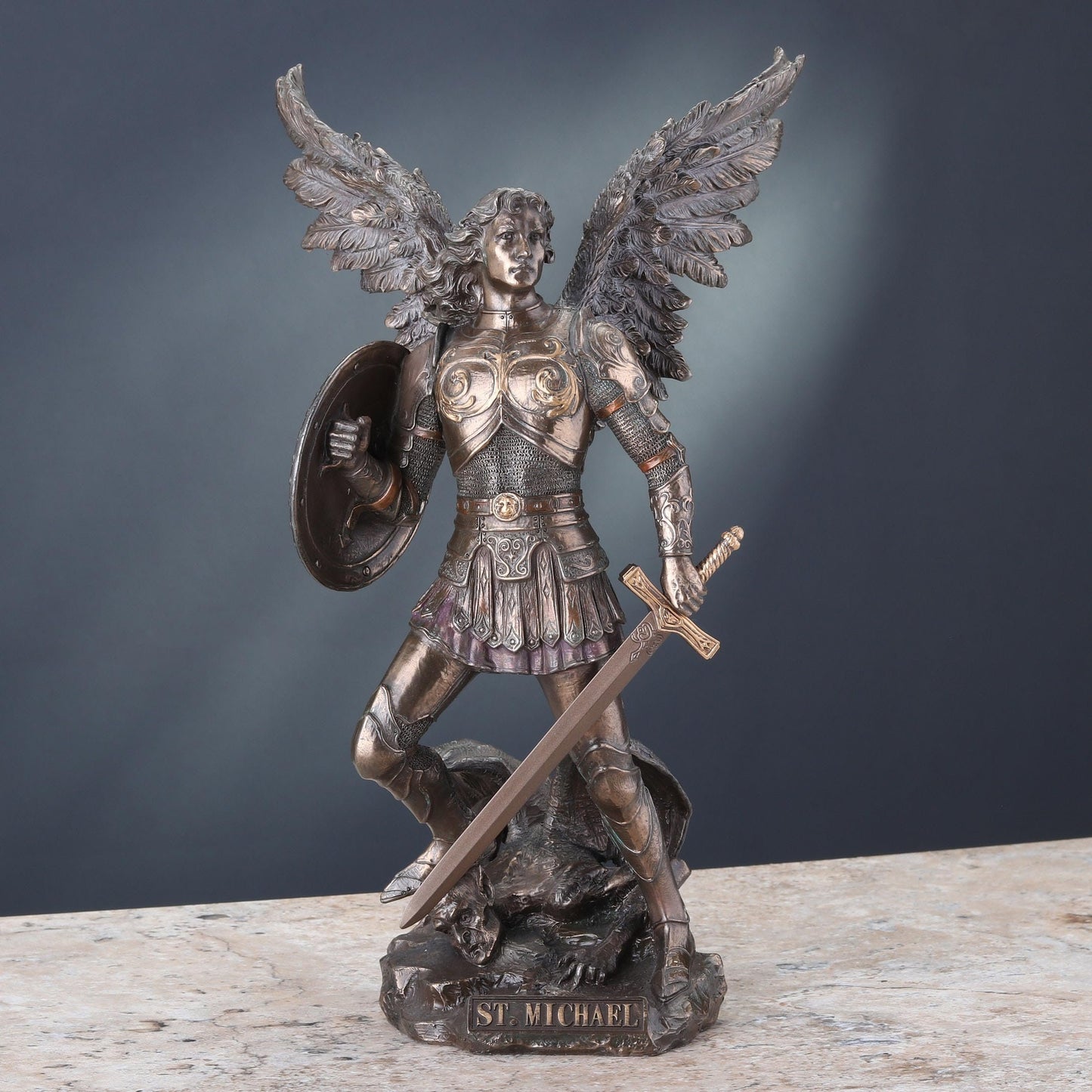 Unicorn Studio 12 7/8 Inch Archangel Saint Michael Cold Cast Resin Bronze Finish Sculpture Religious Gift Home Decor Statue