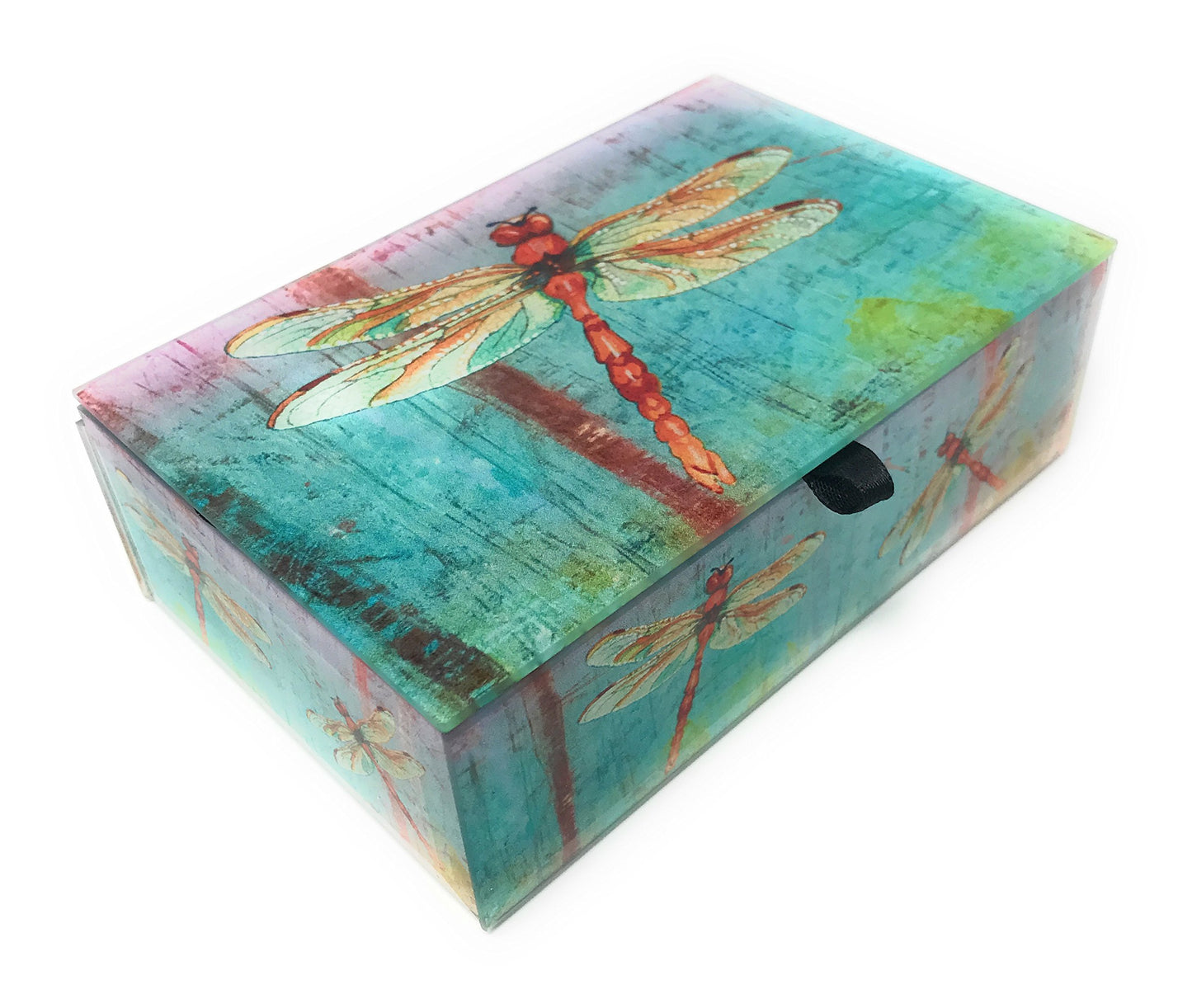 Glass Keepsake Jewelry Box (Watercolor Dragonfly)