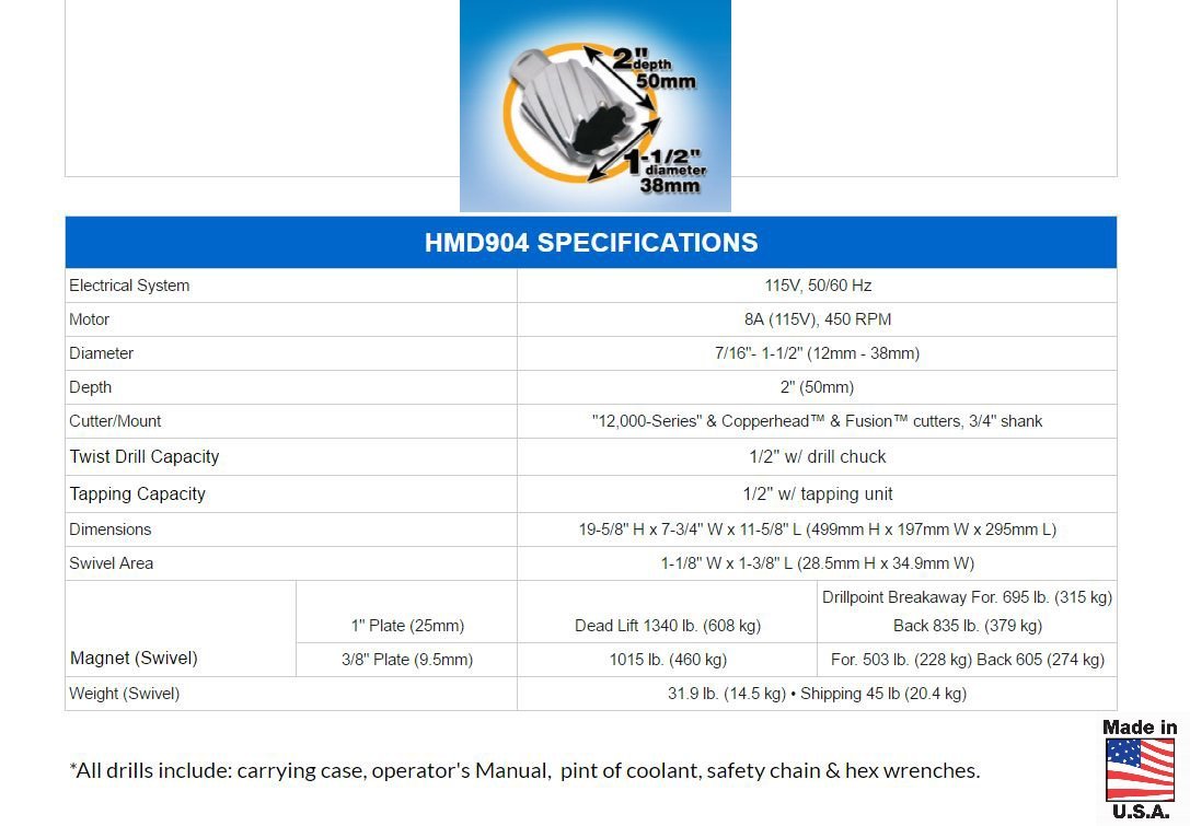 Hougen HMD904S 115 Volt Swivel Base Coolant Magnetic Drill