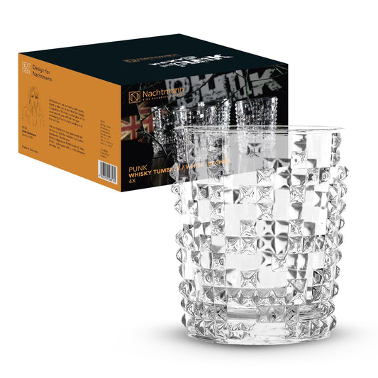 Nachtmann Punk 12 Oz Whiskey Tumblers (Set of 4), Crystal Glasses for Scotch, Bourbon, Cocktails, Liquor - Modern & Edgy Drinking Glasses, Versatile for Elegant & Casual Occasions, Dishwasher Safe