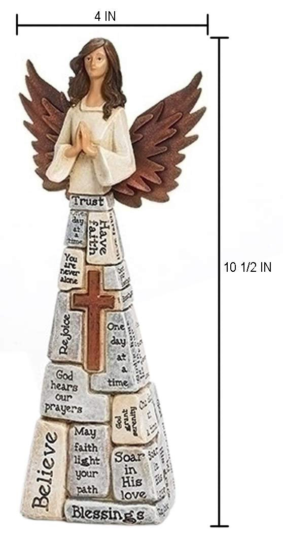 Praying Angel Faith-Filled Robes Whitewashed 4 x 10.5 Resin Tabletop Figurine
