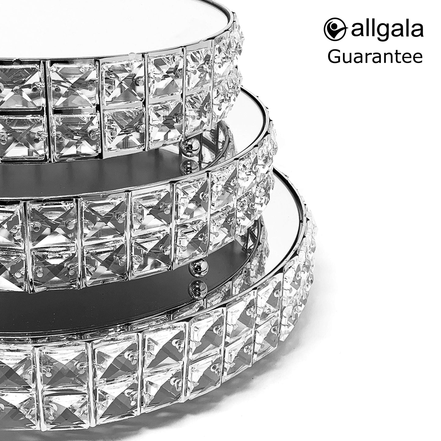 Allgala 3 Piece Set Crystal Gold Plated Dessert Cheese Cupcake Cake Stand with Mirror Plate