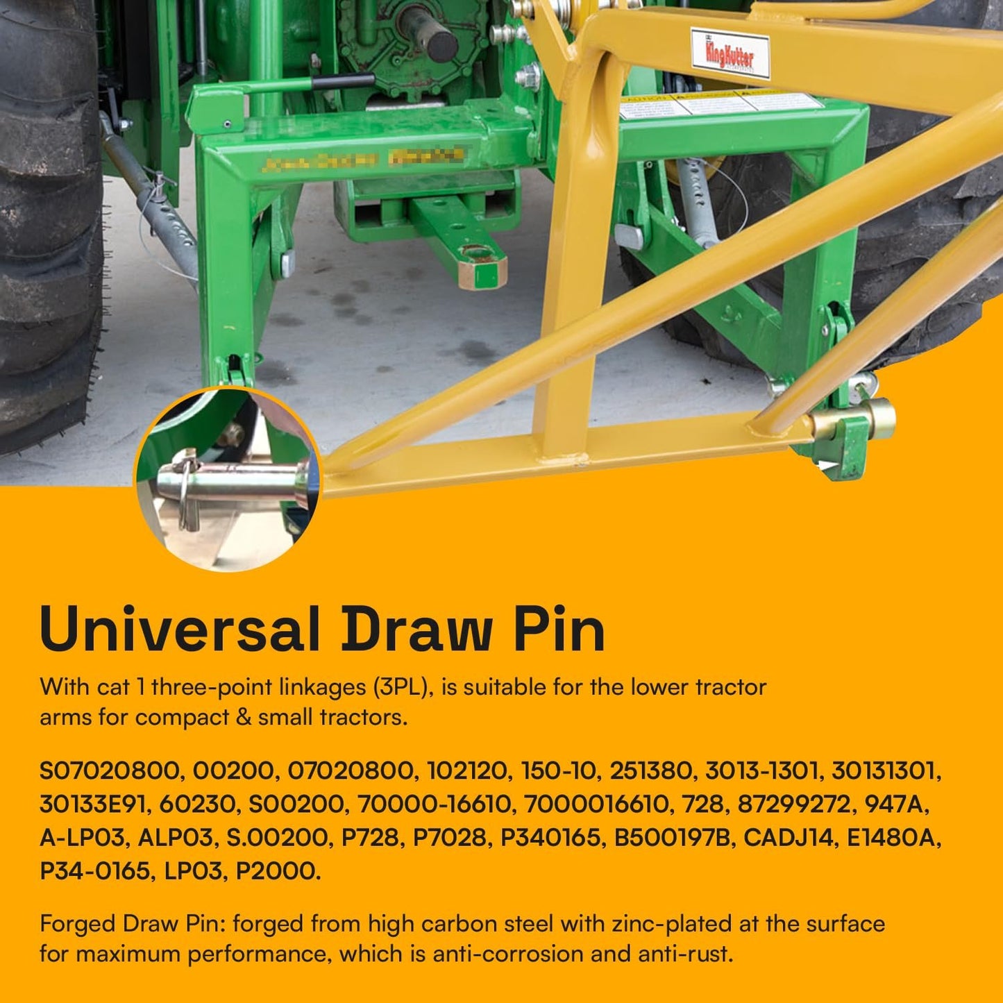 Upgraded S07020800 Cat 1 Draw Pin Hitch Tractor Pins, Cat 1 Top Link Pin 5-1/2 in Universal Forged Draw Pin Lift Arm Pin Accessories for Tractors, 3 Pack