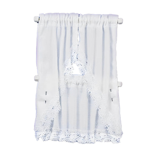 Melody Jane Dollhouse White Kitchen Curtains & Valance on Rail Miniature Window Accessory