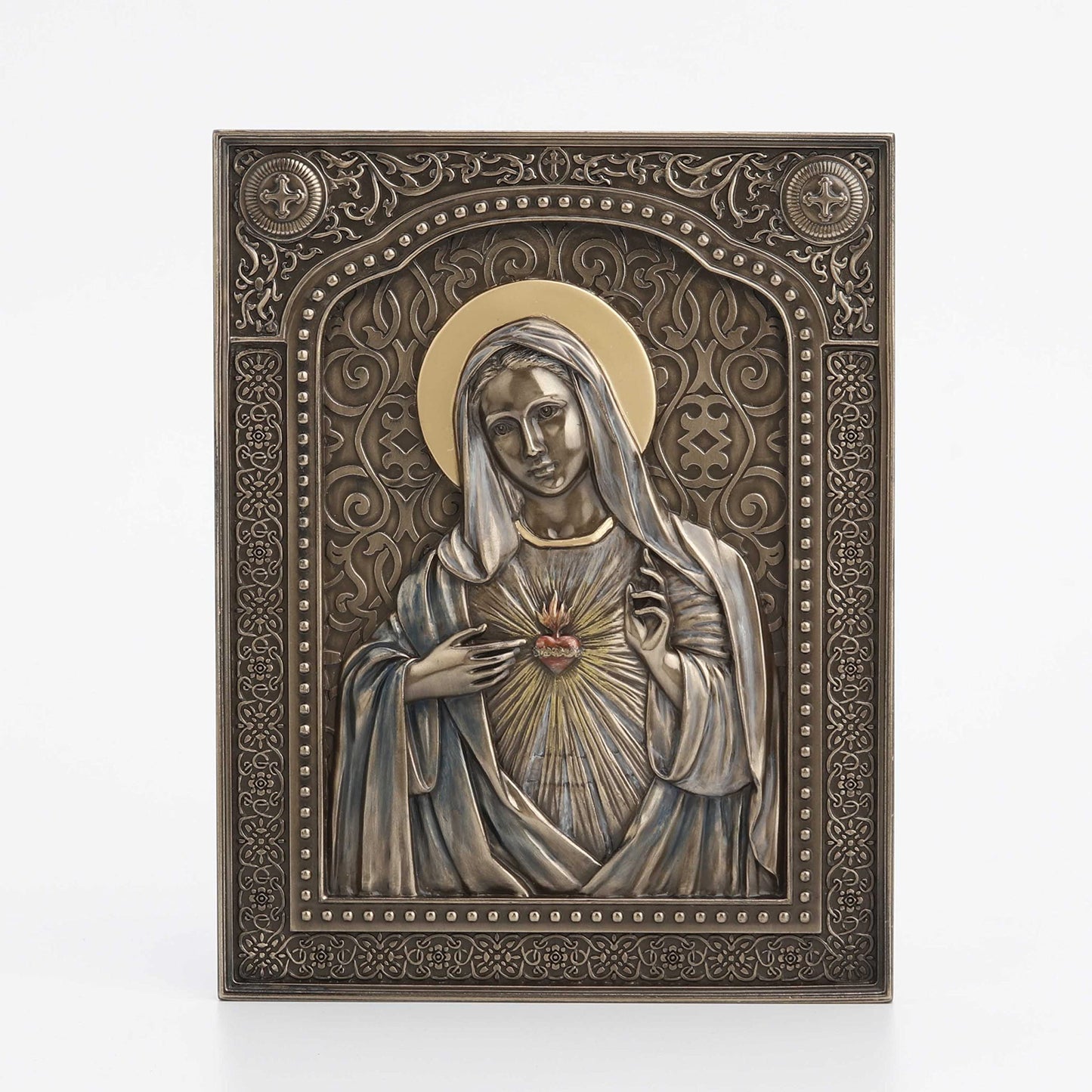Veronese Design 7 1/2" Immaculate Heart of Mary Wall Plaque Resin Sculpture Bronze Finish