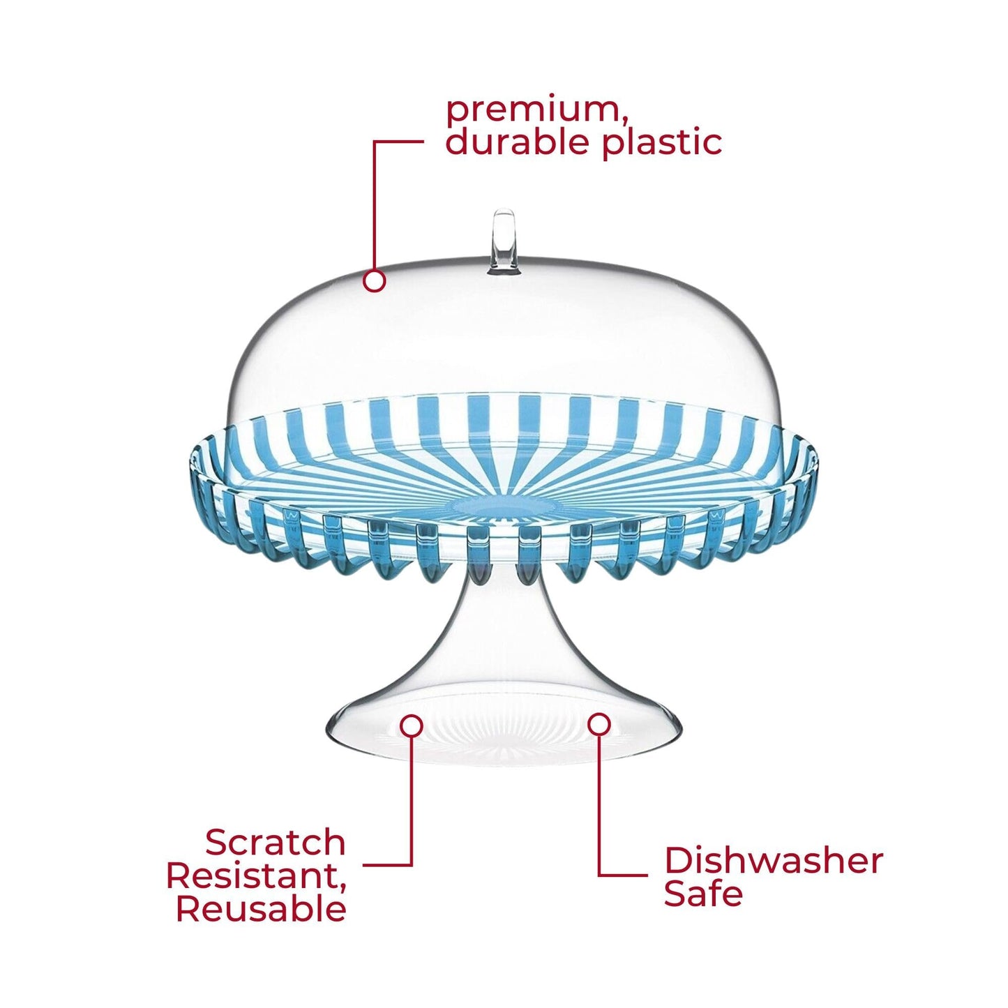 Guzzini Dolcevita 12" Footed Cake Stand with Dome Lid - Turquoise, Multi - Purpose Use for Dessert Table, Cupcake Stand, Cake Display, BPA-Free Display Stand for Parties, Weddings, Kitchen