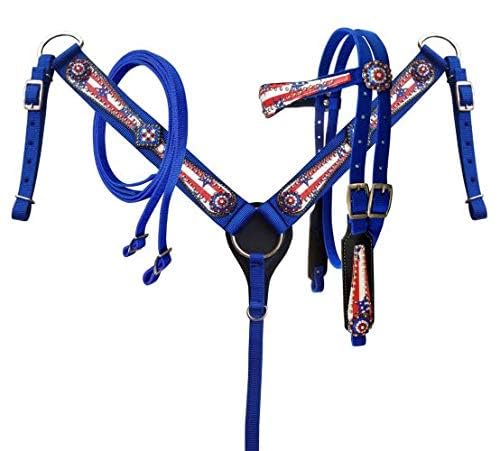 Showman Nylon Headstall & Breast Collar Set w/Stars & Stripes Print Overlay