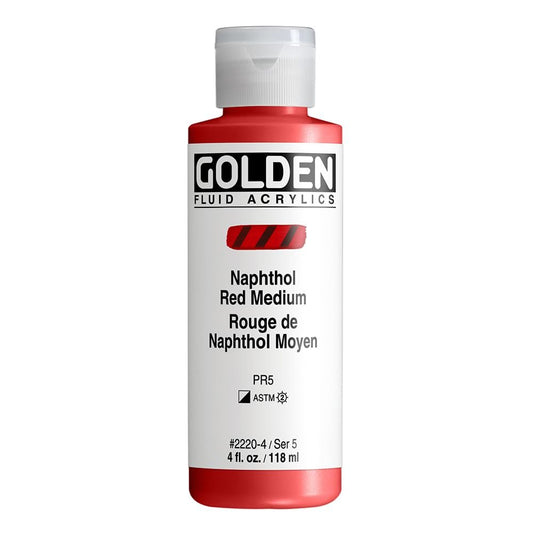 Fluid Acrylics by GOLDEN, Naphthol Red Medium, 4 fl. oz. Bottle, Professional Acrylic Paint, Semi-Opaque