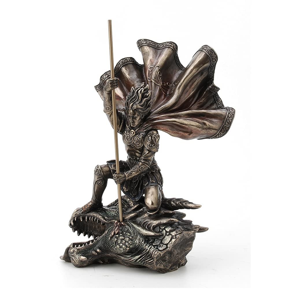 Veronese Design 11 3/8 Inch Saint George The Dragon Slayer Fantasy Statue Cold Cast Bronzed Resin Home Decor Collectible