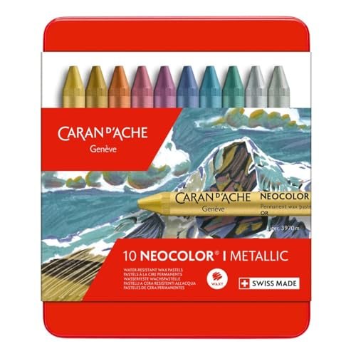 Neocolor I Water-Resistant Wax Pastels, 10 Metallic Colors