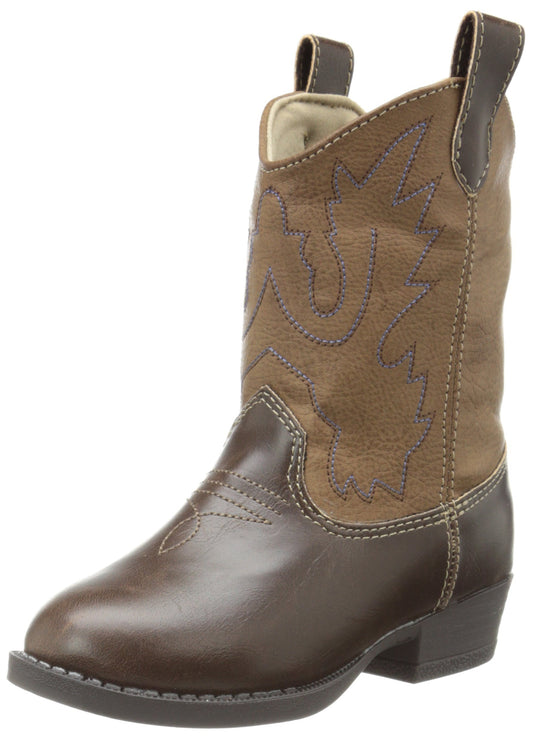 Baby Deer, Faux-leather, Rubber-soled, Kids Pointed Toe Western Boot for Boy or Girl Children with Ornamental Cowboy Stitching