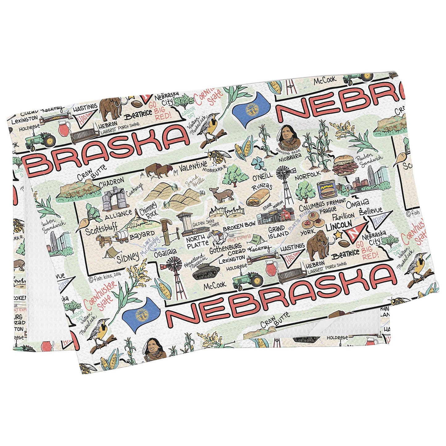 Fish Kiss 16"x24" Map Towel is 100% Microfiber Waffle Weave Help You Explore in Detail – Our Super Absorbent & Soft, Machine Washable State Map Towel is Stain & Wrinkle Resistant