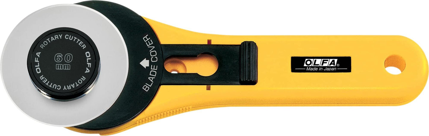 OLFA 60mm Straight Handle Rotary Cutter (RTY-3/G) - Rotary Fabric Cutter w/Blade Cover for Crafts, Sewing, Quilting, Replacement Blade: OLFA RB60-1