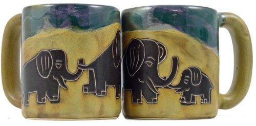 One (1) MARA STONEWARE COLLECTION - 16 Ounce Coffee Cup Collectible Mug - Elephant Design