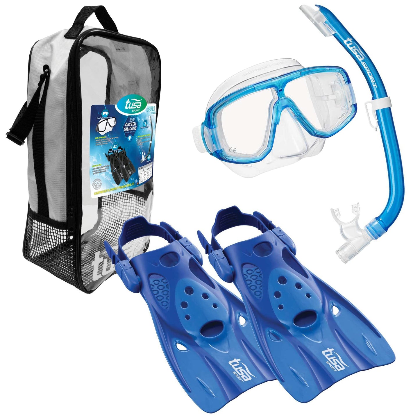 TUSA Sport Adult Platina Hyperdry Mask, Snorkel, & Fins Travel Set