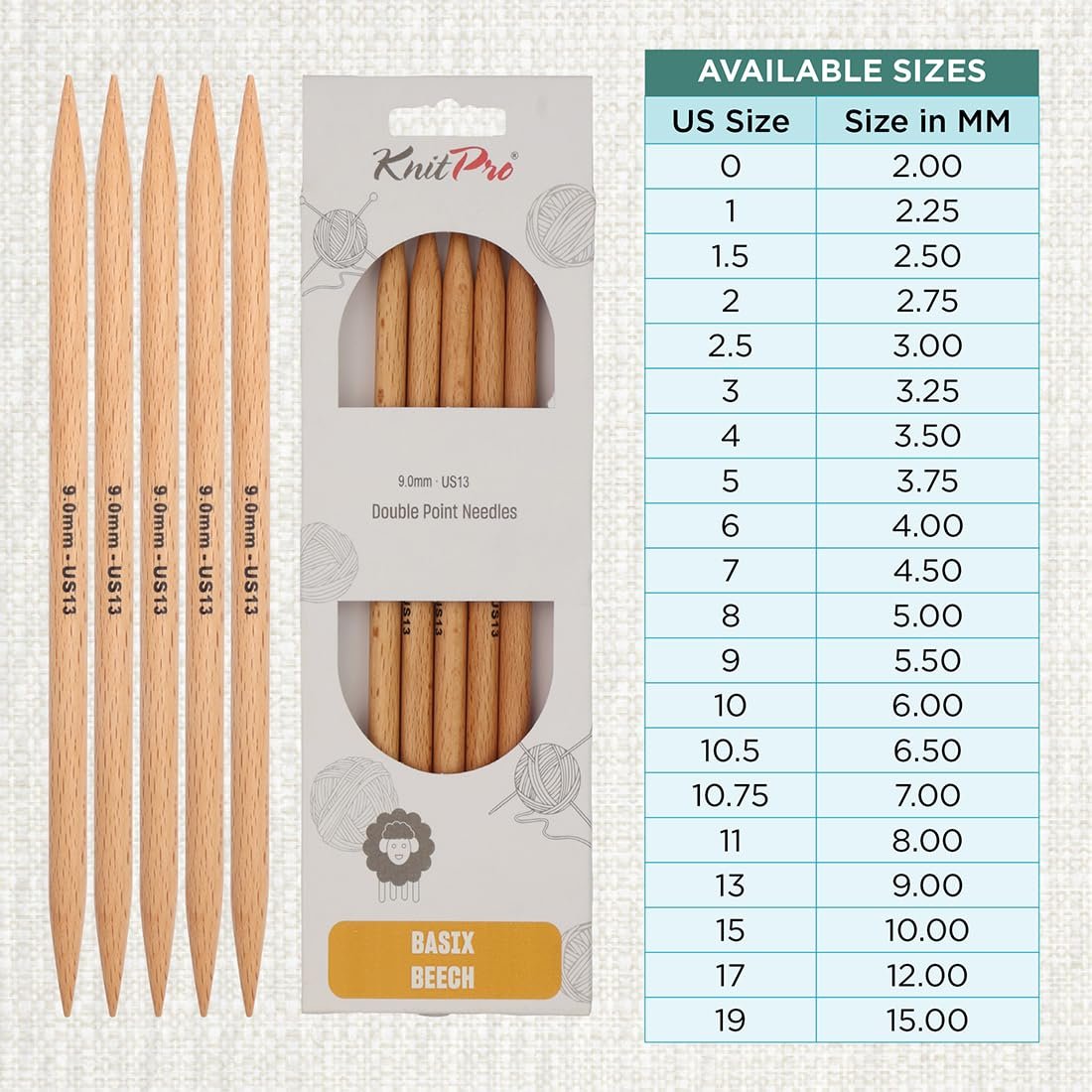 KnitPro Basix Beech Double Pointed Needles 8" (20cm)