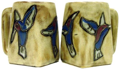 One (1) MARA STONEWARE COLLECTION - 12 Ounce Coffee Cup Collectible Square Bottom Mug - Hummingbird Design